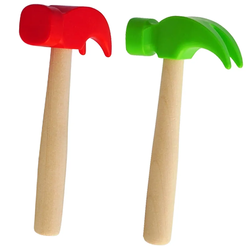 

2Pcs Repair Pounding Small Wooden Handle PP Plastic Lightweight Fun Educational Hammer Props for Preschool