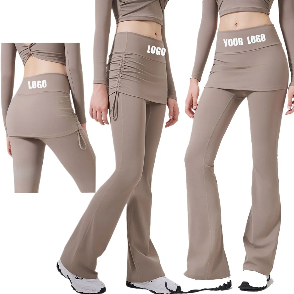 Pers LOGO Custom Women's High Waist Pleated Hip Lifting Naked Yoga Pants Running Sports Pants Hip Wrap Fitness Flared Pants