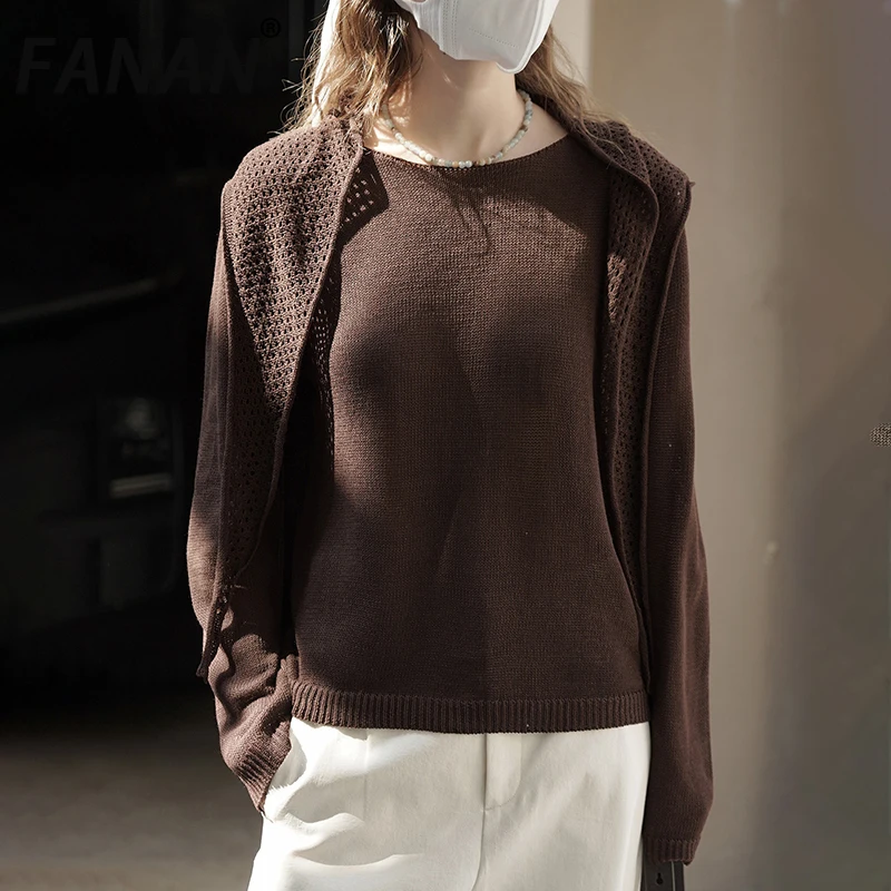 

FANAN элегантный шерстяной вязаный пуловер, свитер для женщин, ажурный дизайн, шарф с воротником, топы, модная одежда, новинка осени 2023 г.
