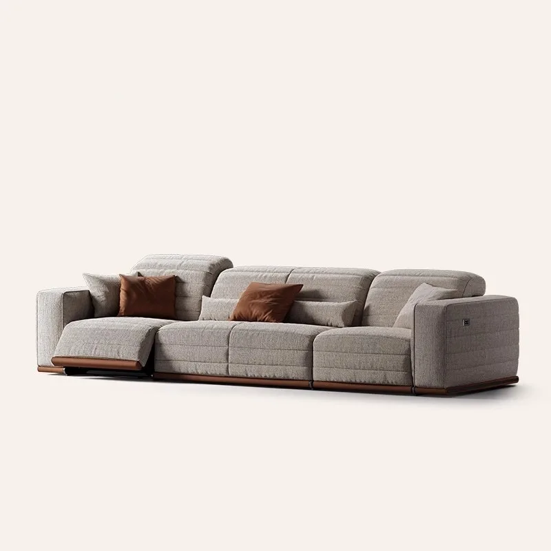 Functional sofa villa living room straight row multi-functional electric fabric sofa, Italian all-leather sofa