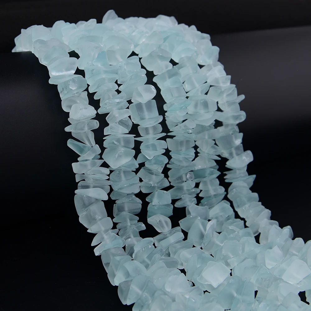 

APDGG Natural Blue Glass Frosted Rough Nugget Loose Beads 15.5'' Jewelry Making DIY