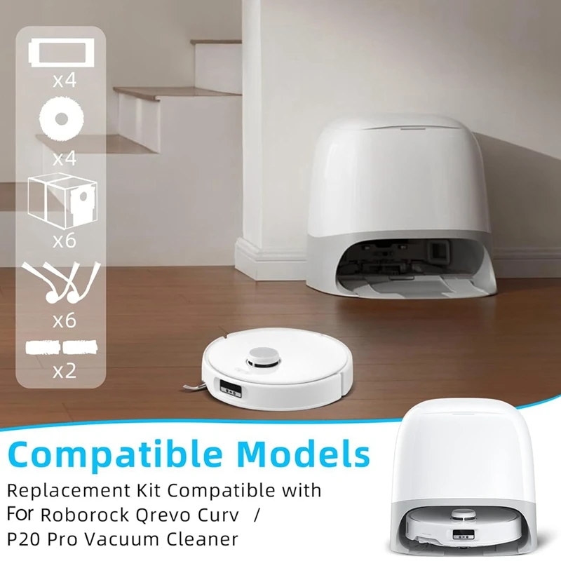 ABAE-For Roborock Qrevo Curve / P20 Pro مكنسة كهربائية فرش جانبية رئيسية مرشحات HEPA ممسحة أكياس الغبار القماش استبدال أجزاء