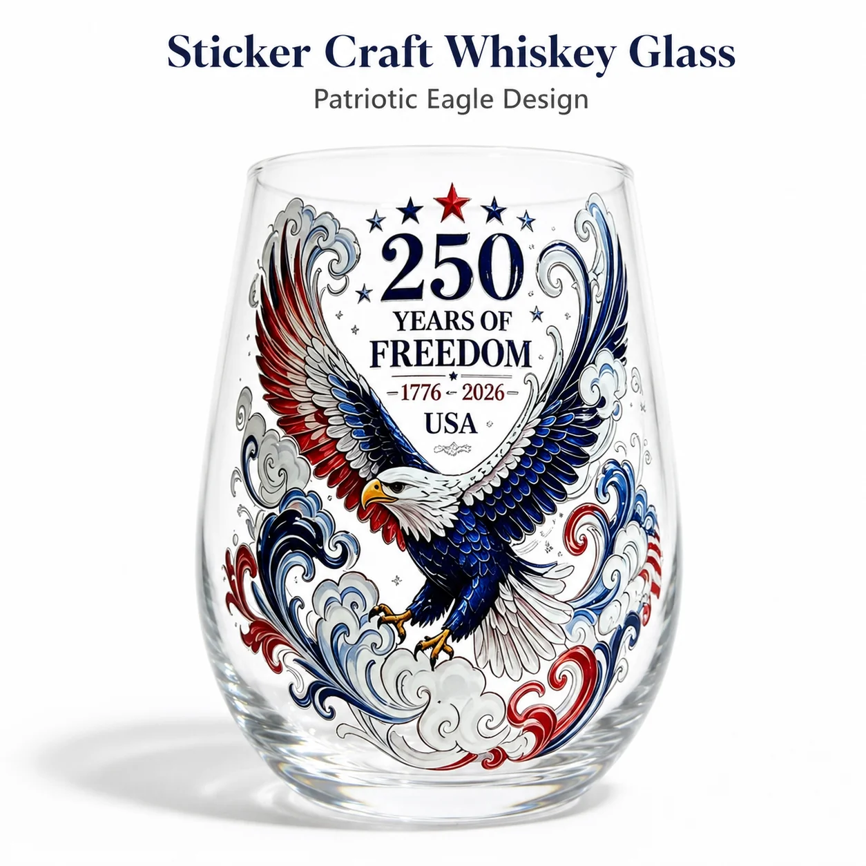 250 Years of Freedom Patriotic Eagle Whiskey Glass 16oz Sticker Craft Clear Tumbler for Bourbon Cocktail Home Bar Decor Gift