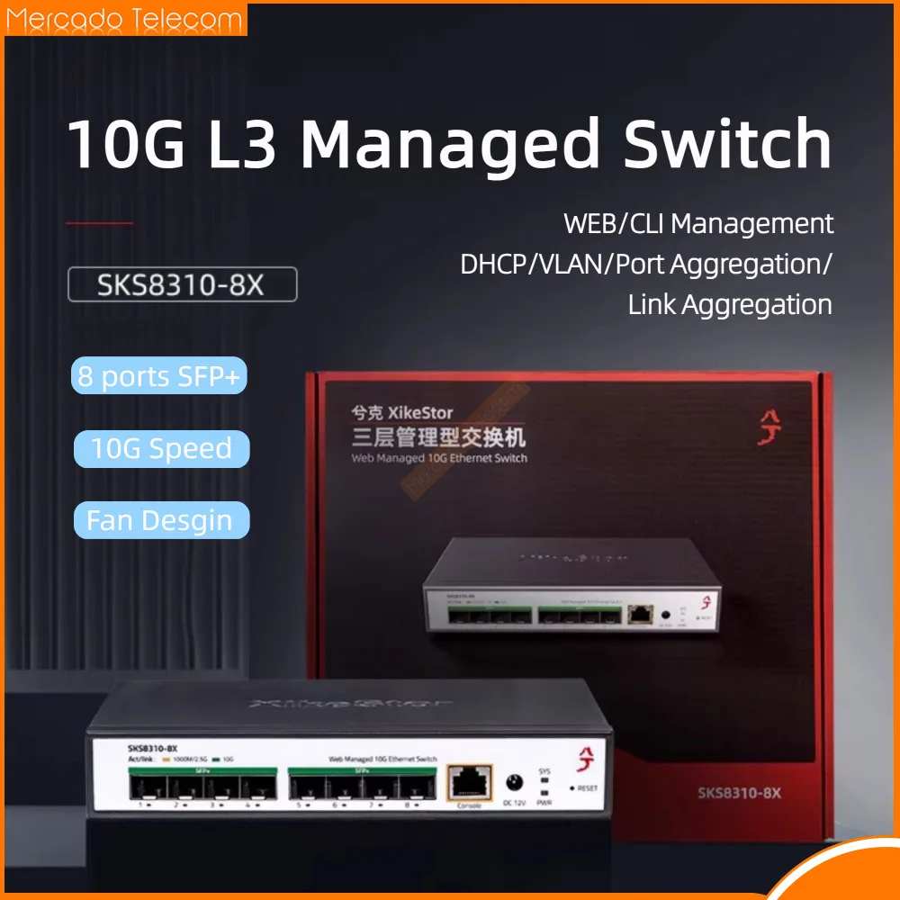 

8-портовый управляемый коммутатор 10G SFP+ L3 с вентиляторным охлаждением, поддержкой DHCP/VLAN/агрегации портов/агрегации линков
