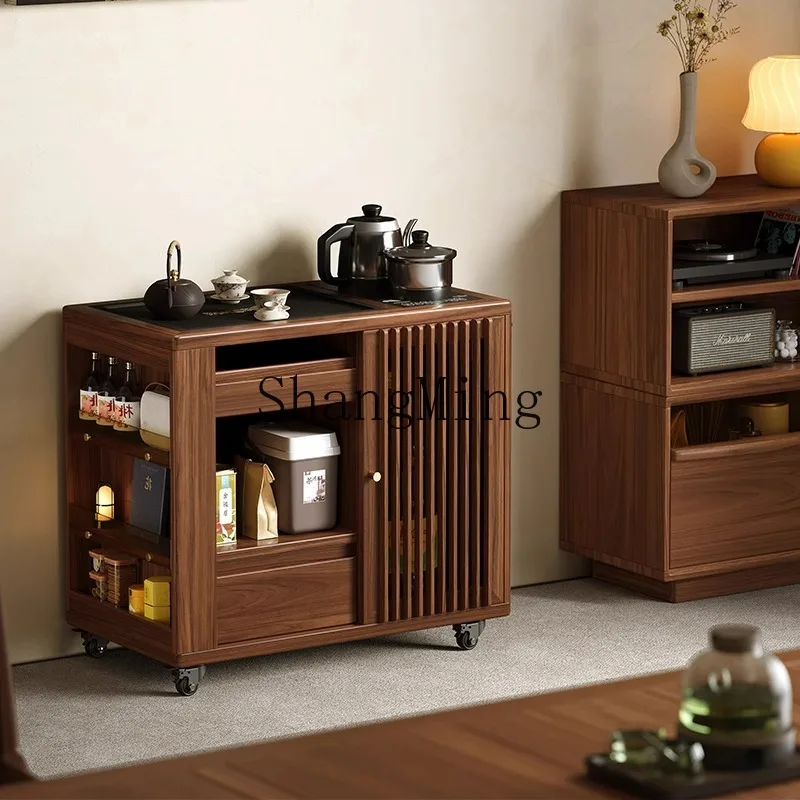 ZYY fine household with wheels solid wood tea cart kettle integrated side less kung fu tea tray mobile small coffee table
