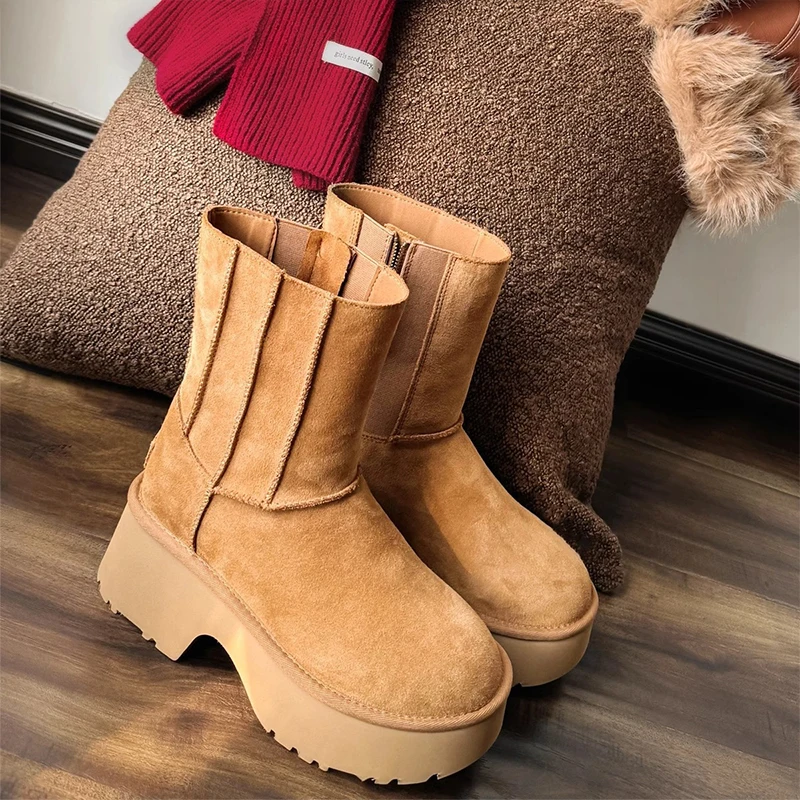 Fashion Thick Bottom Platform Short Boots For Women Autumn Slim Snow Boots Chunky High Heels Designer Ankle Boots Female Shoes