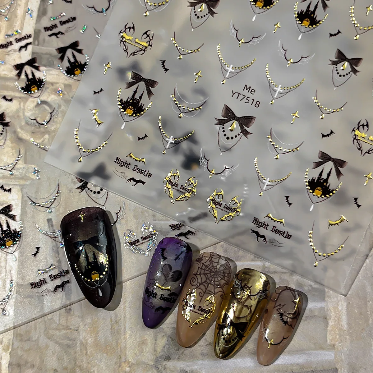 

1pcs Gothic Style Nail Art Sticker Bronzing All-match French Nail Art Sticker Jewelry YT7517 DIY Manicure Decals