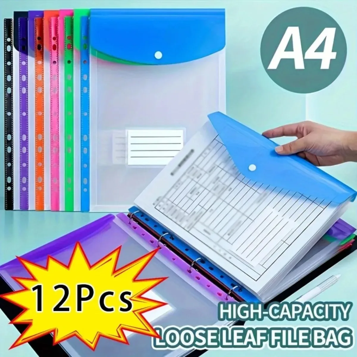 Heavy Duty PP Plastic 12 Pack A4 Expanding File Folders 11 Ring Binder Pockets Uses For School Office Document Organizer