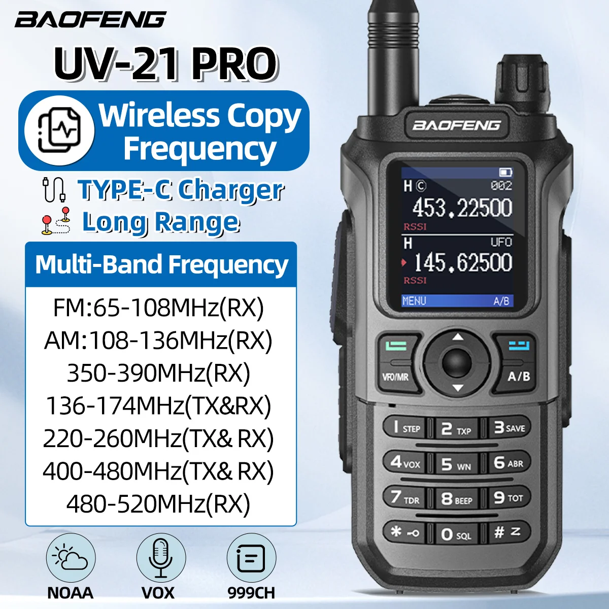 Baofeng UV-21 Pro Wireless Copy Frequency VHF UHF Powerful Waterproof Long Range Long Range Type-C For UV-5R Mini Two Way Radio