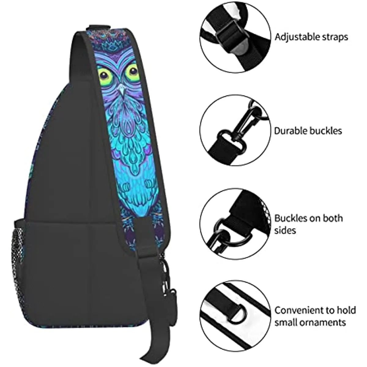 Oil Painting Owl Sling Bag Hiking Travel Backpack Waterproof Adjustable Daypack Crossbody Shoulder Chest Bag for Women Men