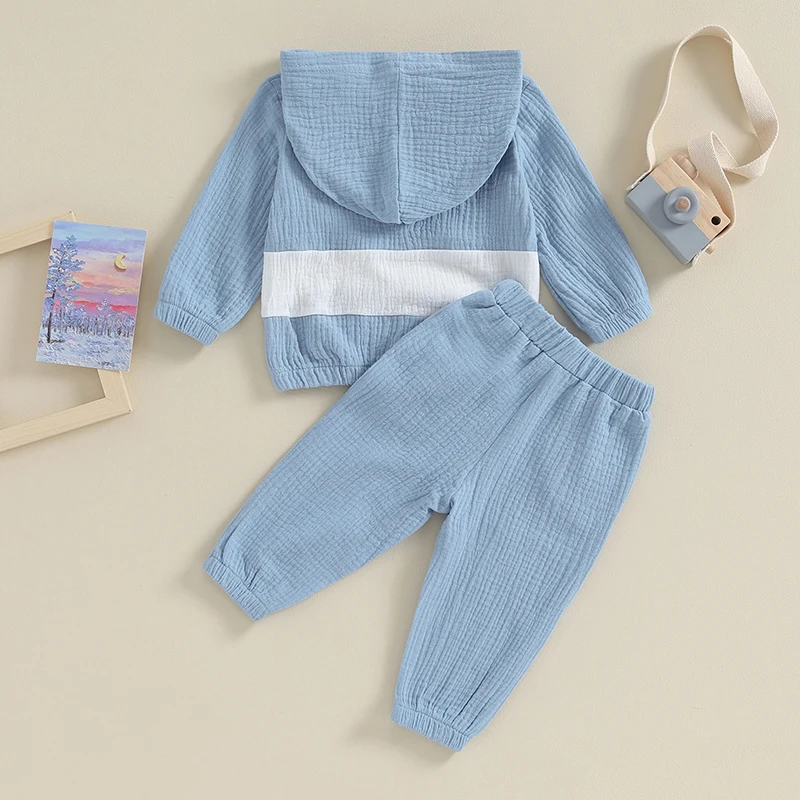 Toddler Baby Boy Girl Clothes Cotton Linen Outfit Muslin Button Long Sleeve T-Shirt Tops Pants Set Fall Outfits