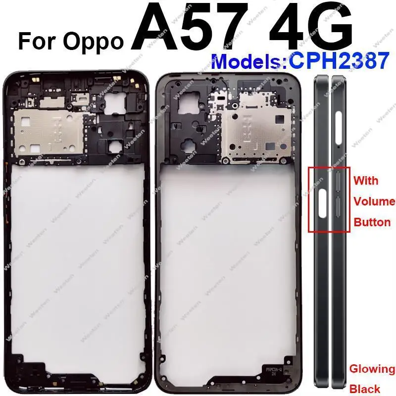 Middle Housing Frame Cover For OPPO A57 A57e A57s 4G Middle Frame Cover Bezel with Volume Button Replacement