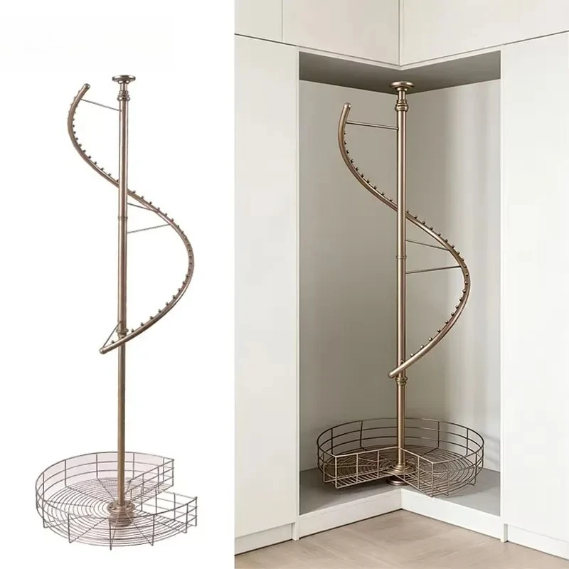 for Spiral Rotary Hanger Heavy Duty Metal Vertical Clothing Storage Rack with Basket Corner Wardrobe Hanger