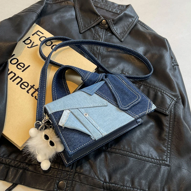 Luxury Designer Jeans Bag Women Denim Crossbody Bags For Women 2024 New Small Square Handbag Knotted Handle Tote Clutch Bag