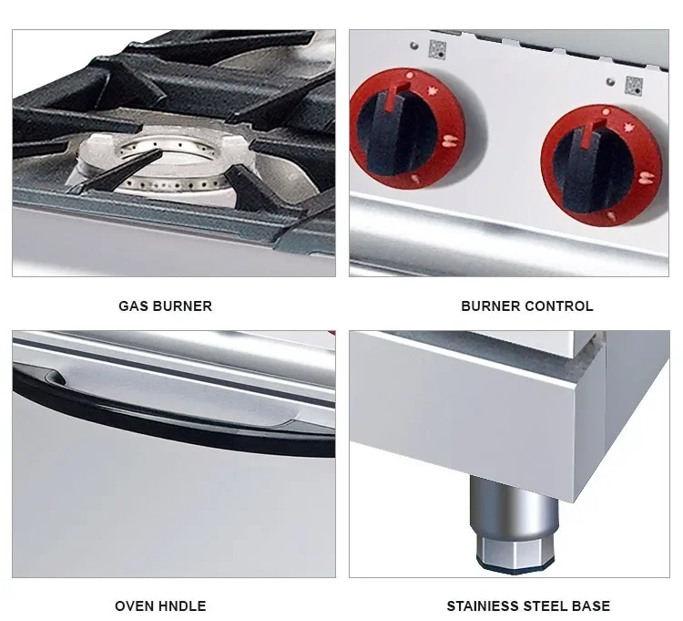 Hot Sale Free Standing Gas Stove Industrial Cooking Range 6 Burners Oven Stainless Steel Surface Electric Power Source Built-In