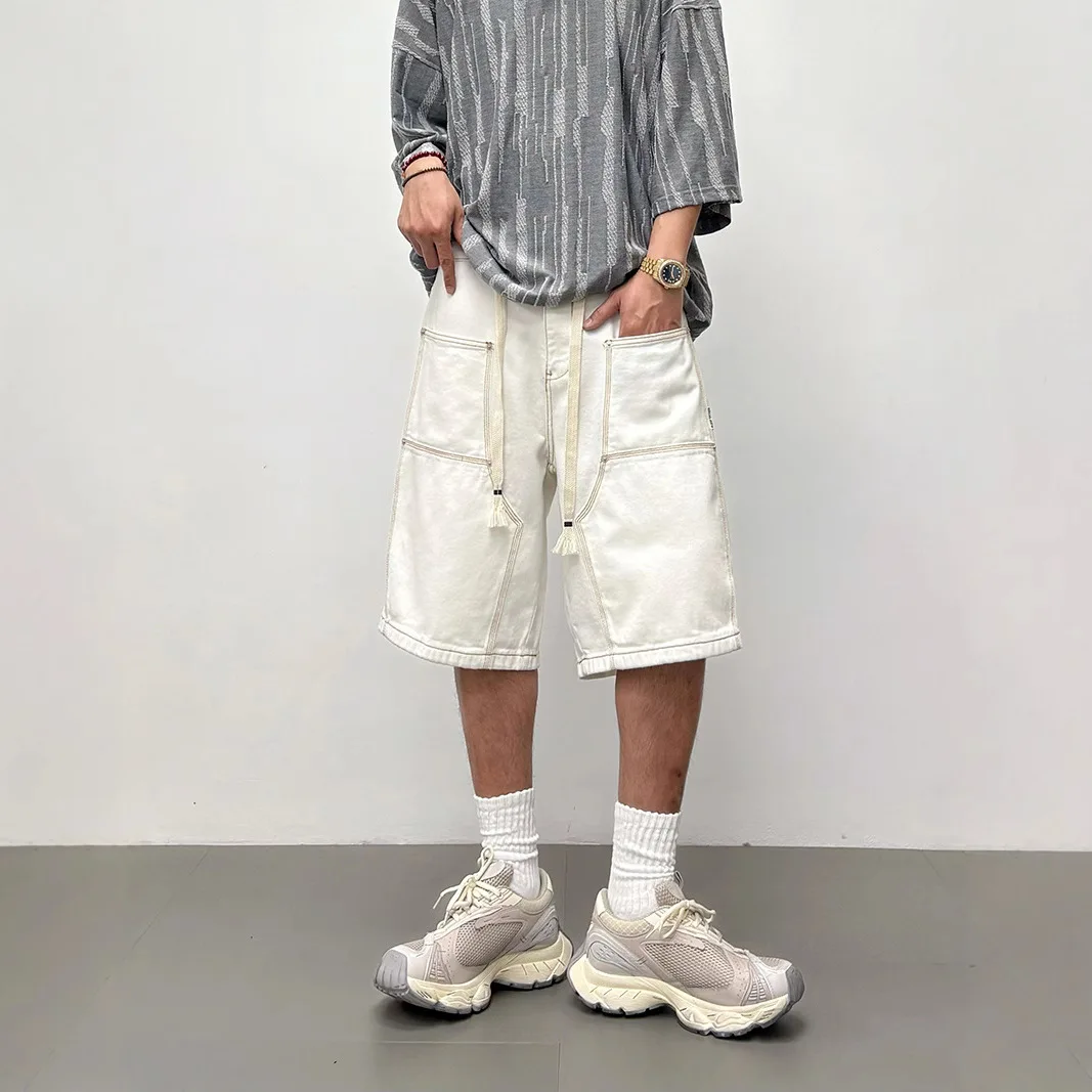 Summer Men's Thin Loose White Cowboy Shorts with High Quality Luxury Simplicity Pants baggy jeans  streetwear Distressed men