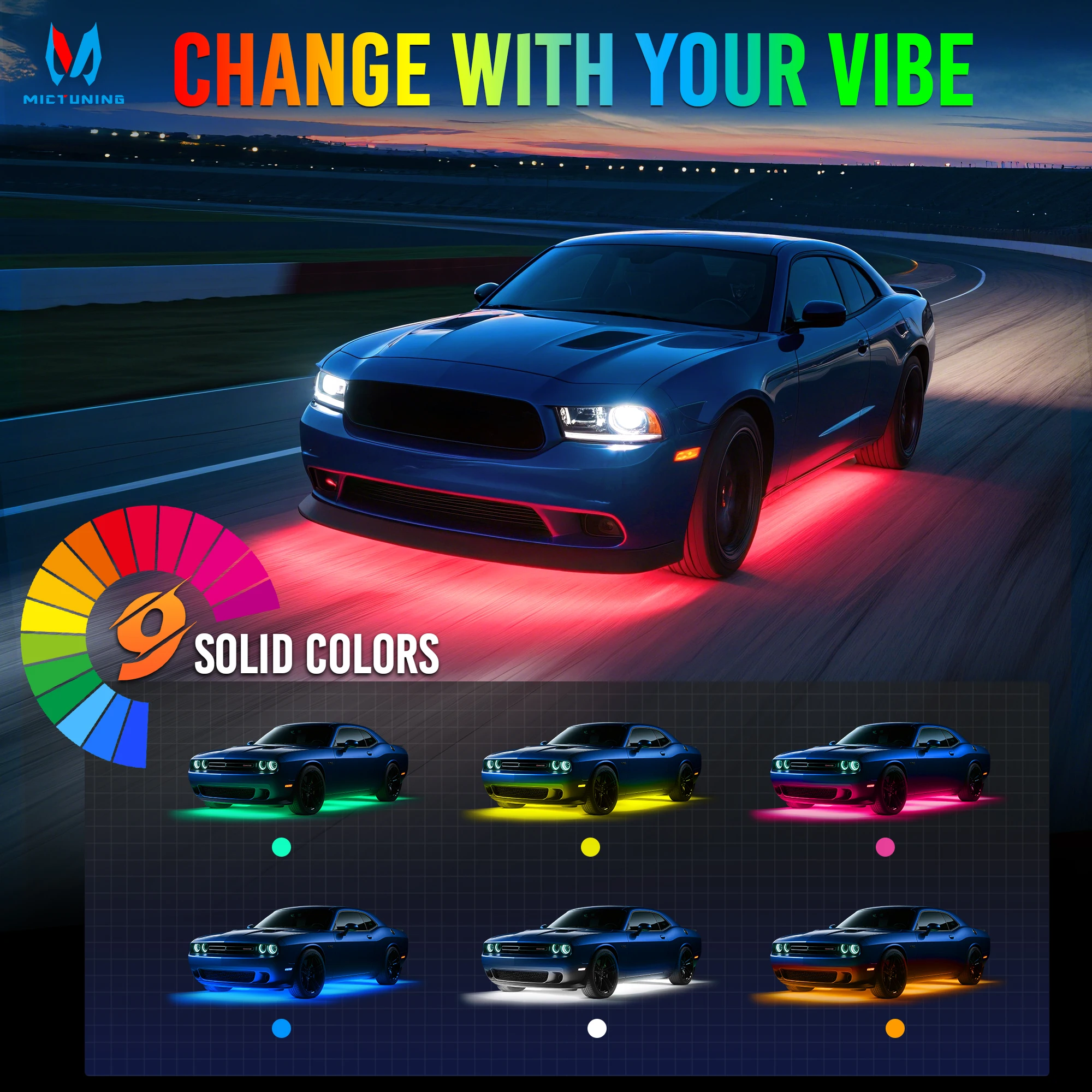 MICTUNING U8 RGBW Underglow LED Light Bars,888 Ultra-Bright LEDs,Dual Remotes Multicolor Underbody Light Strip,IP68 Waterproof