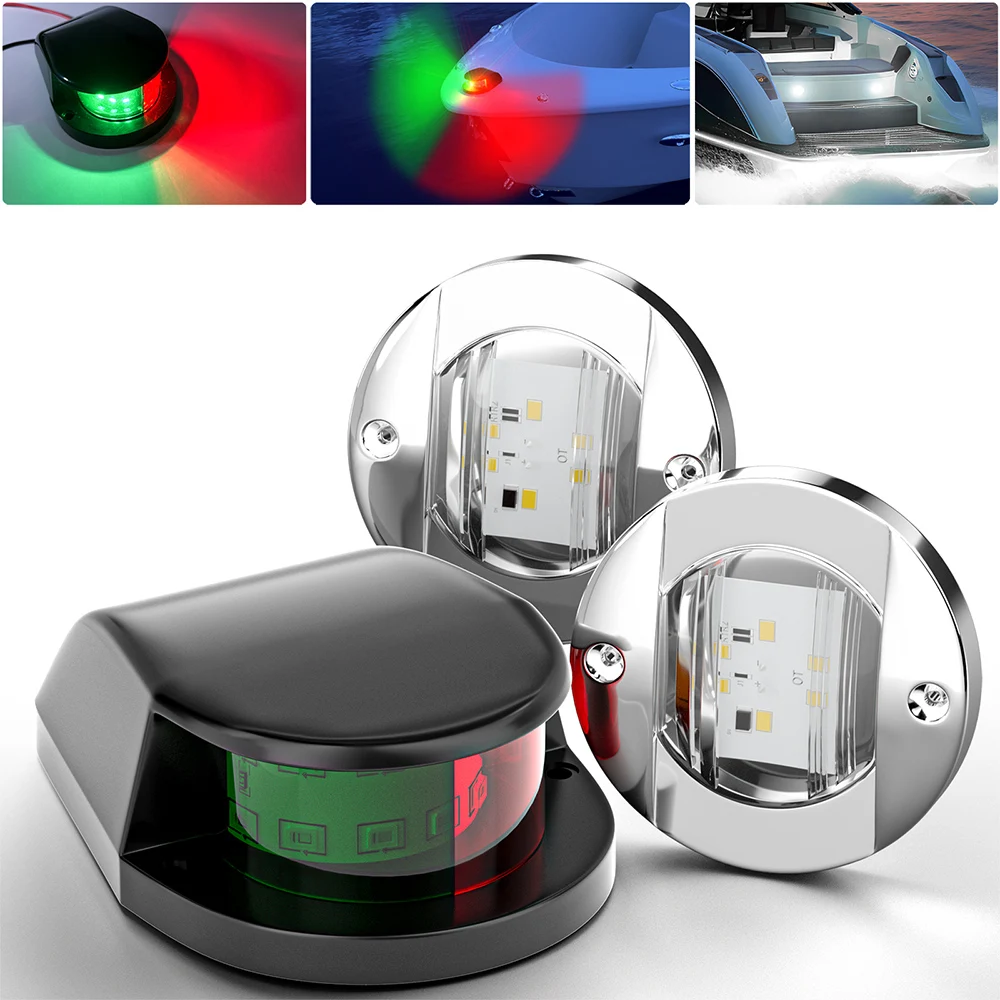 

PSEQT 1 шт. красно-зеленые светодиодные носовые навигационные огни и 2 шт. круглые морские лодки белый палубный свет