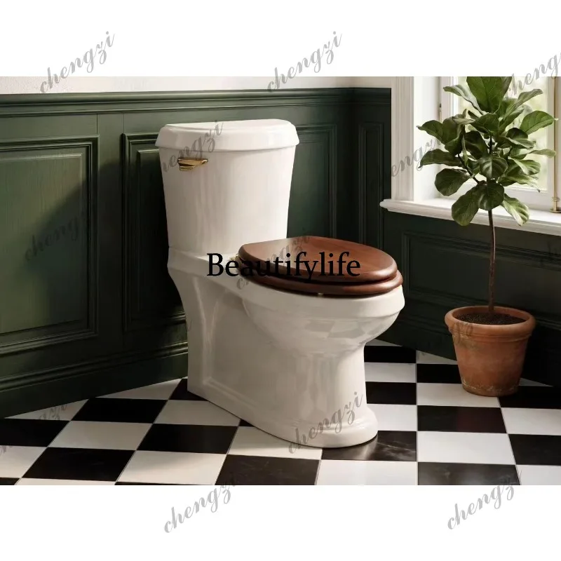 European retro toilet toilet, black classical siphon solid wood cover, toilet hotel