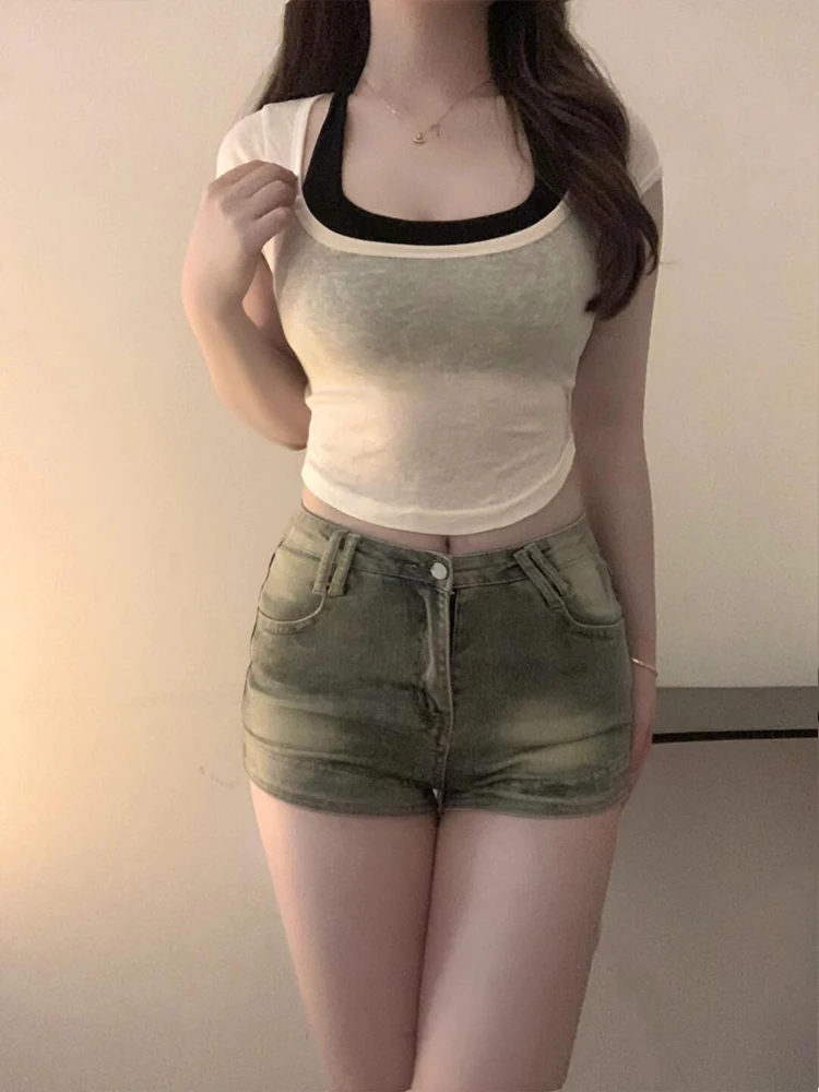 plus Size Women's Fitting Denim Shorts High Waist Slimming Elastic Butt Covering American Style Spring New Hot Pants