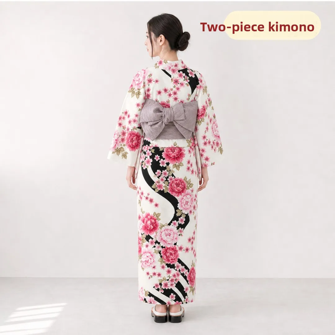Women's Kimono Style Two-Piece Bathrobe Black Stripes Easy to Wear Quality Spring Summer Fashion Traditional Chinese Clothing