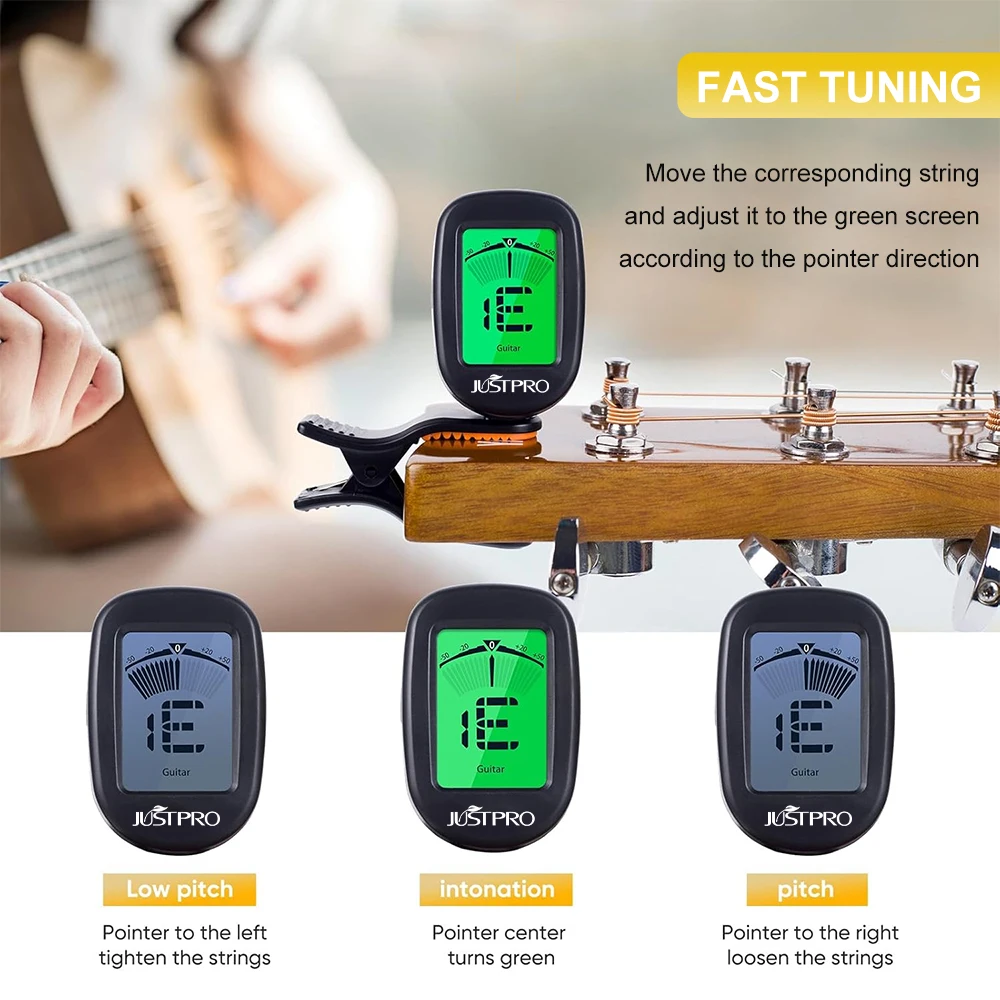 JUSTPRO 2 Pack Guitar Tuner Electronic Acoustic Violin Ukulele Bass - Stringed Instrument Musical Accessories
