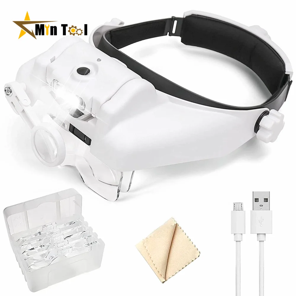 USB Rechargeable Glasses Loupe Watchmaker Glasses Magnifier LED Headband Magnifying Glass 1.5x 2x 2.5x 3x 3.5x 8 Repair Tool