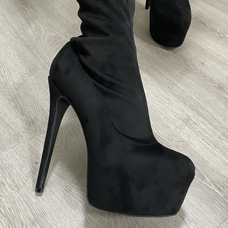 Olomm 2022 Handmade Women Platform Thigh High Boots Unisex Stiletto Heels Round Toe Elegant Black Cosplay Shoes US Size 5-20