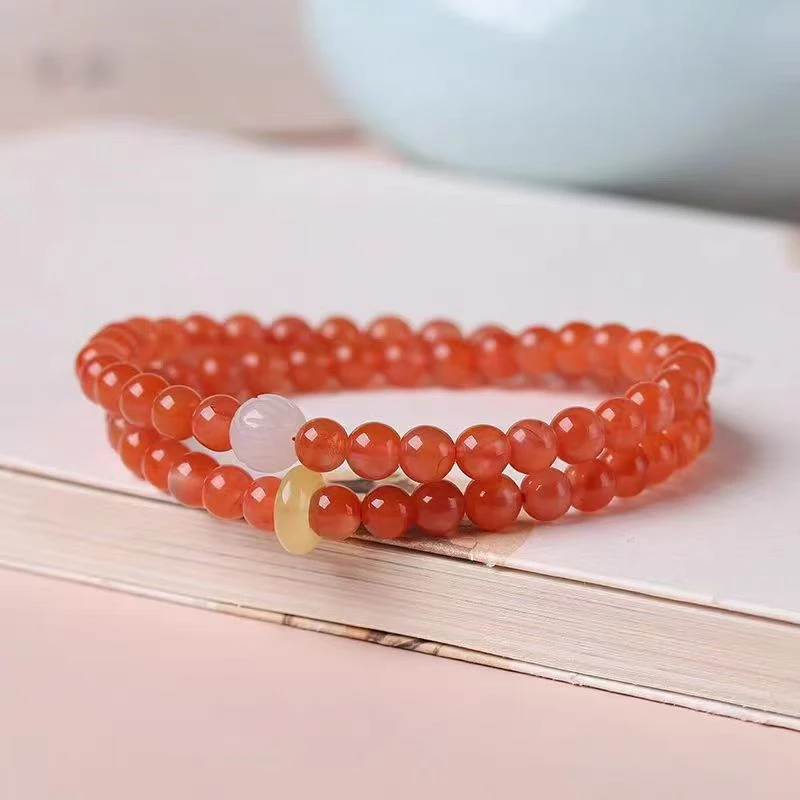 Retro crafts, women's exquisite red agate multi circle bracelet, exquisite accessories, auspicious accessories, gift giving