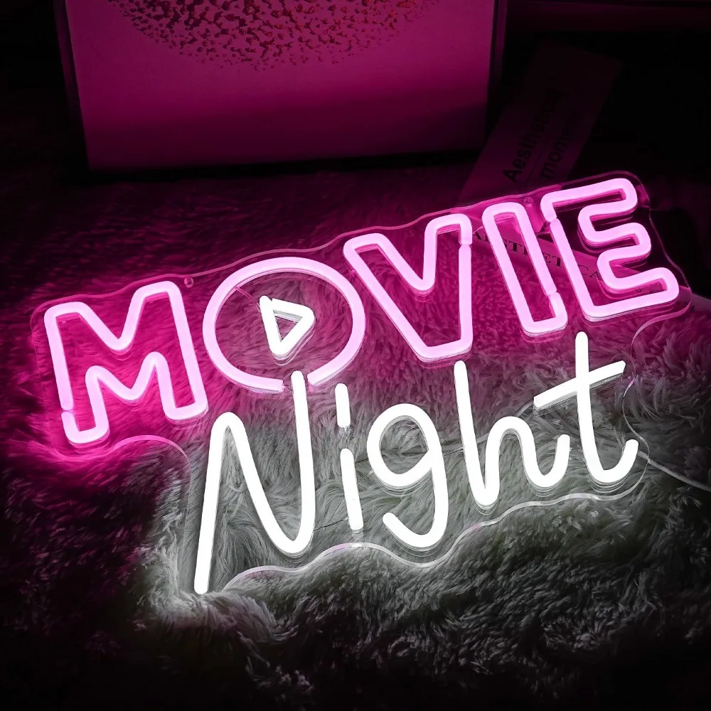 

Movie Night Neon Sign LED Pink White Neon for Wall Decor Dimmable USB Cinema Neon Sign for Theater Film Room Man Cave Boys Gifts