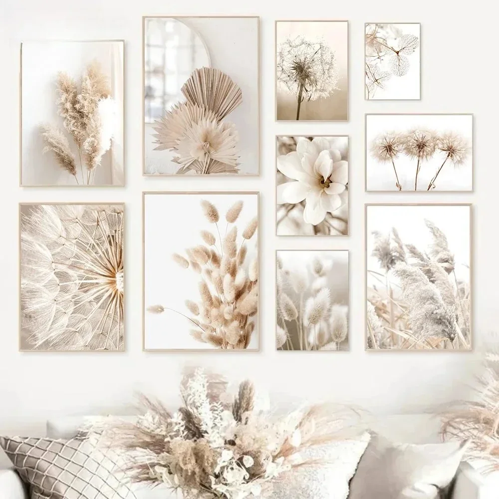 Nordisches Beige Löwenzahn-Gemälde Poster Minimalistischer Wandkunstdruck Leinwandgemälde Poster für Wohnzimmer Moderne Heimdekoration