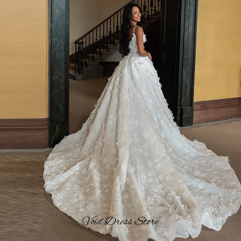 Dreamy Handmade Flowers Robe de mariée Customized Elegant A-Line Organza  Wedding Dress Fashion Appliques Lace Vestido De Novia