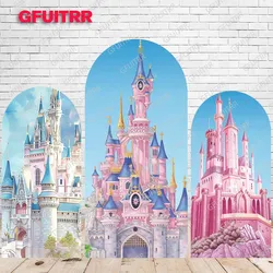 Disney Castle Blue Pink Backdrop Arch Cover Girls Birthday Decoration Photography Background Party Polyester Photo Booth Prop