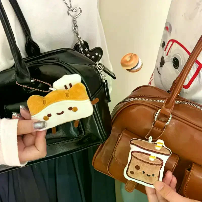 LLavero colgante de muñeco de comida, 2 uds., bonito muñeco de peluche, pan, té de la leche, bolsa de árbol de coco, decoración colgante, llavero de coche, accesorios, regalo para parejas