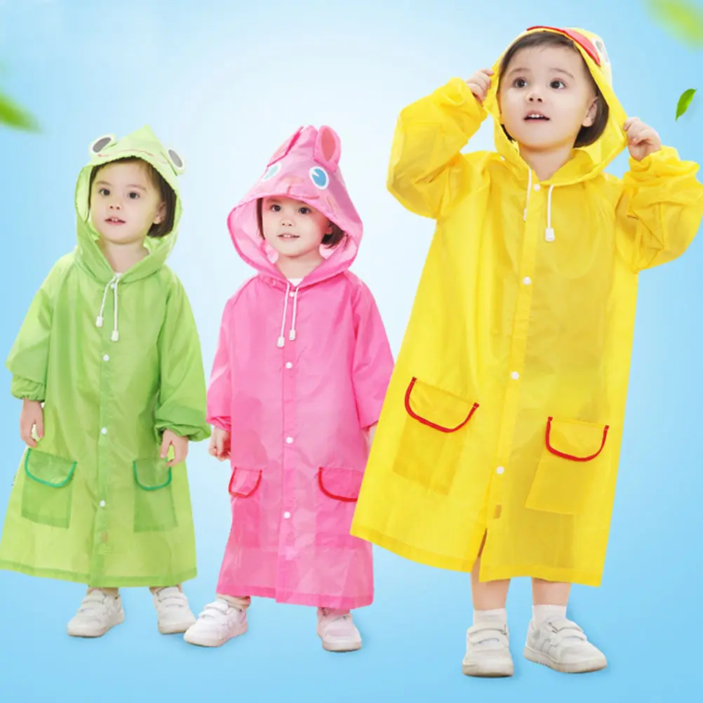 Raincoat Hood Animal Design Yellow Suitable Height 80-130cm Rain Poncho Waterproof for Camping Hiking Fishing