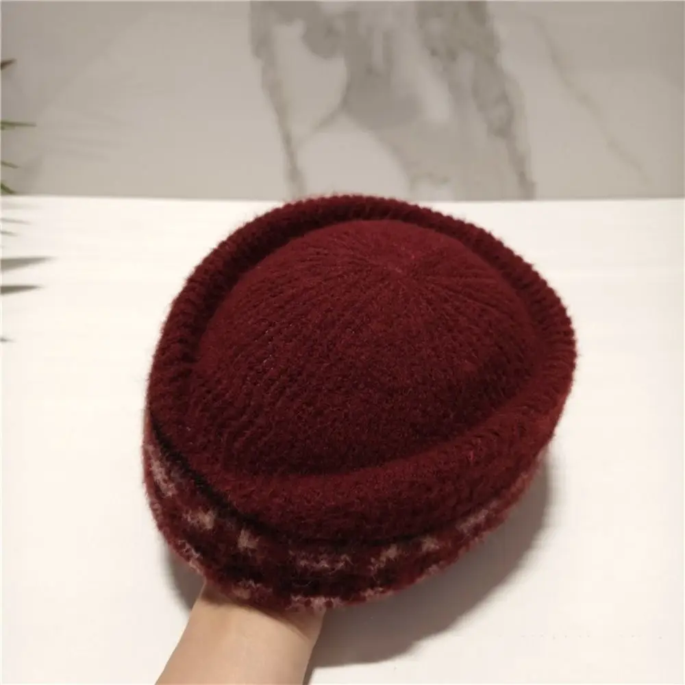French Style Fair Isle Pattern Pillbox Hat Jacquard Fedoras Knitted Beret Hat Teardrop Versatile Medicine Box Hat Fashion Show