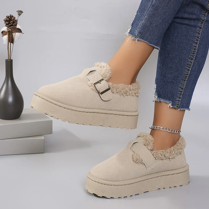 Snow Boots for Women 2024 Winter New Cashmere Warm Thick Soles Heel-covered Hair Half Slipper Cotton Shoes for Women