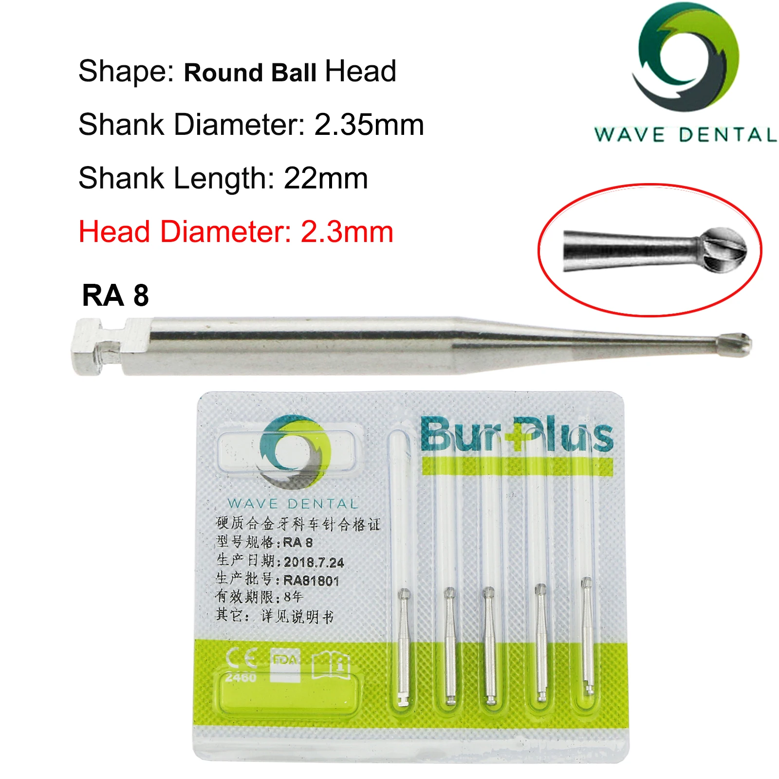 WAVE Dental Tungsten Carbide Burs Dental Drill Round Head RA SURG Implant Burs For Low Speed Handpiece Dentist Tools 5Pcs/Pack