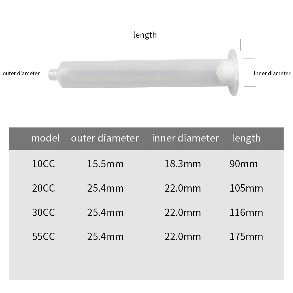 10CC-55CC Industrial Syringe Barrel Tip Adapter Flux Plastic Barrel Glue Dispenser Dispensing Needle