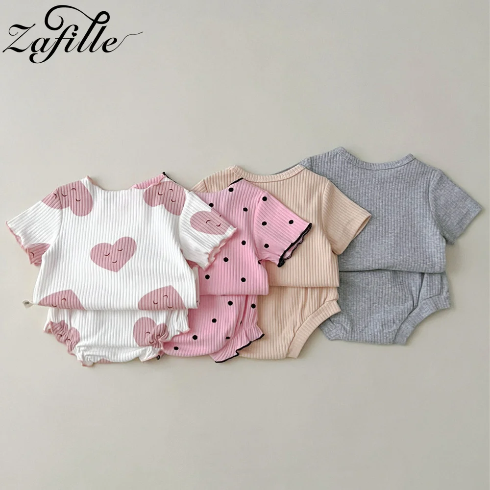 ZAFILLE Girls Newborns Clothes Set Pit Stripe Baby Outfits Casual Kids Infant Boys Suits Summer Sleepwear For Children's Wear