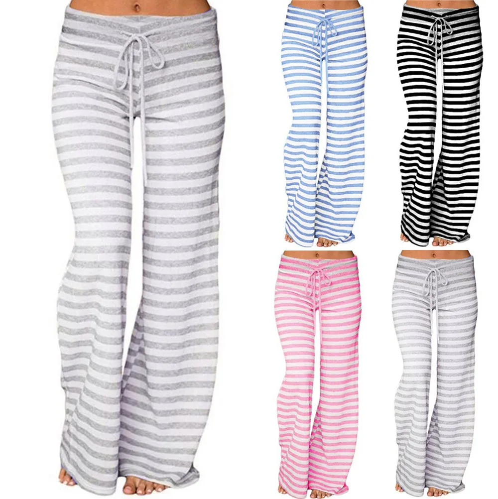 Women's Cotton Long Pajama Pants - Soft And Comfortable Sleepwear with Drawstring Waist Sexy Stripe Design Summer Casual Style