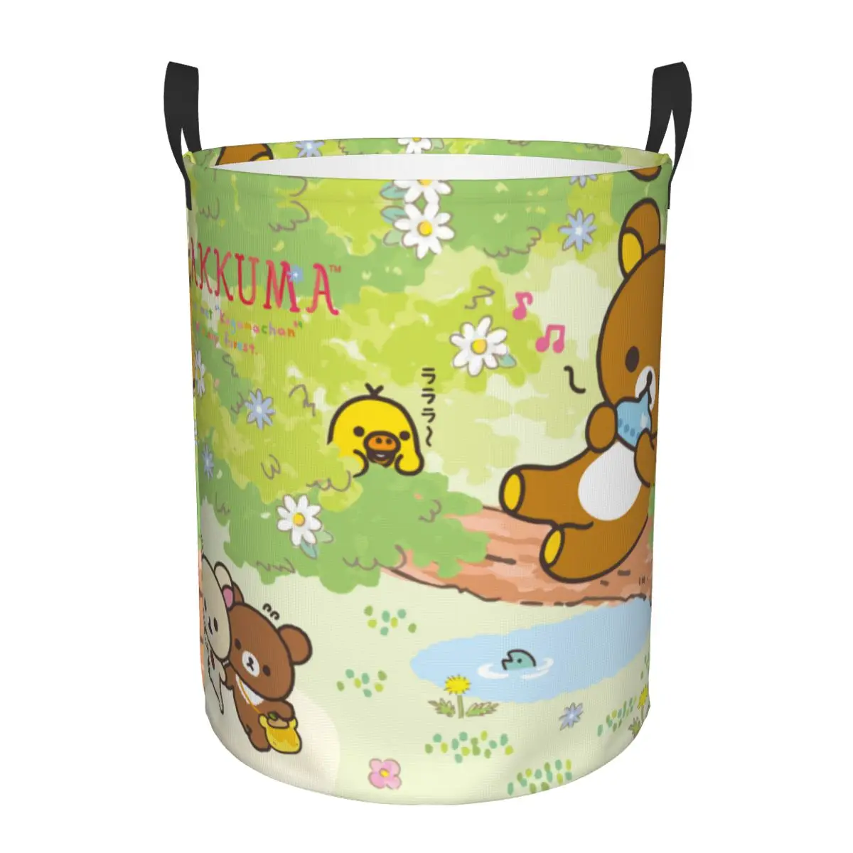 Custom Kawaii Cartoon Rilakkuma Bear Laundry Basket Foldable Clothes Hamper for Baby Kids Toys Storage Bin