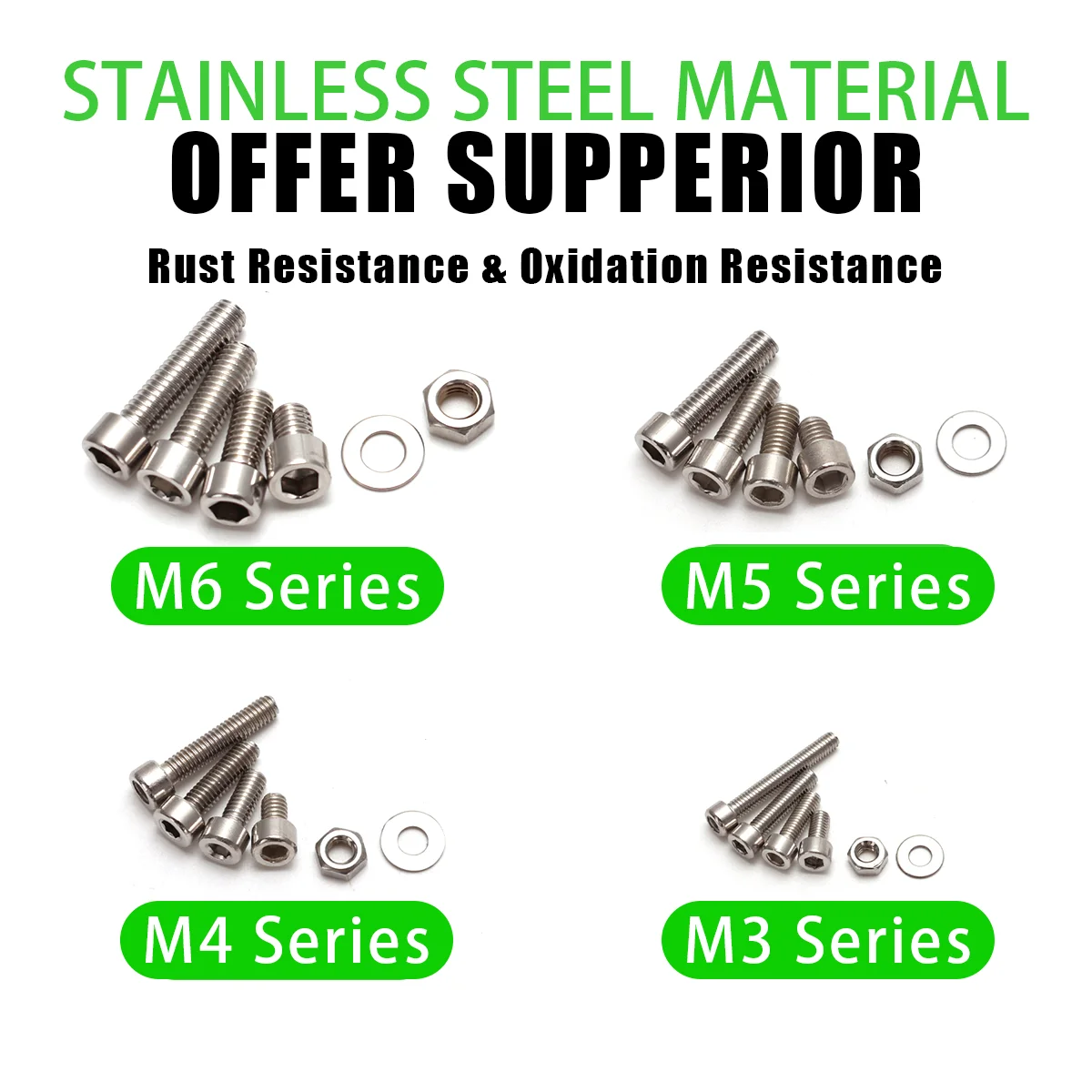 570pcs Stainless Steel Hex Socket Head Cap Screw Set, Nuts and Flat Washers, for Home, Industrial and Automotive Projects.