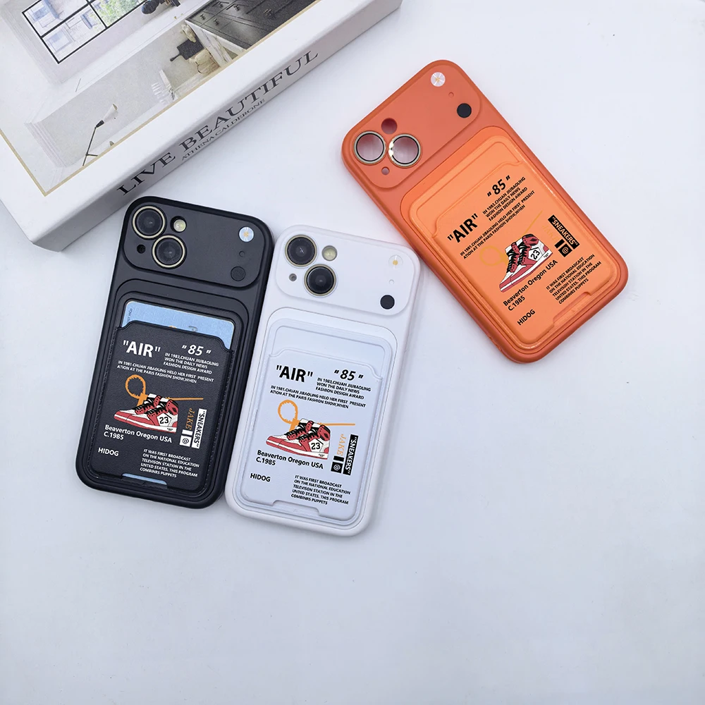 INS AIR Sports Brand Sneaker Wallet Card Phone Case For iPhone14Pro Max 17Pro 13 15 16Plus Fashion Label Card Bag Back Cover