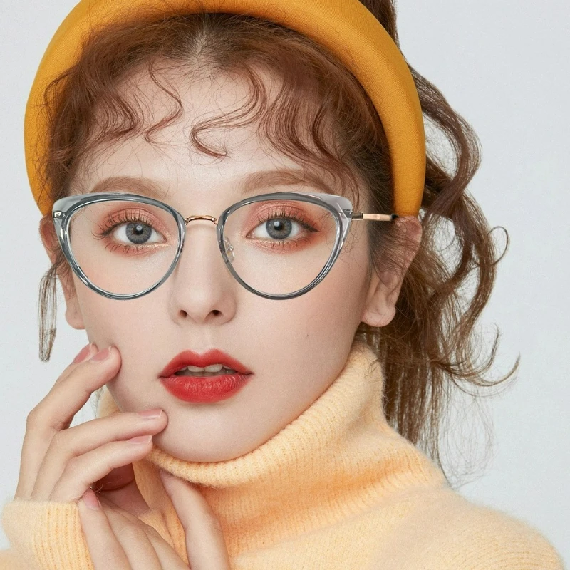 EYORA Fashion Metal Cat Eye Reading Glasses Anti Blue Light Myopia Glasses Photochromic Progressive Prescription Optical Eyewear