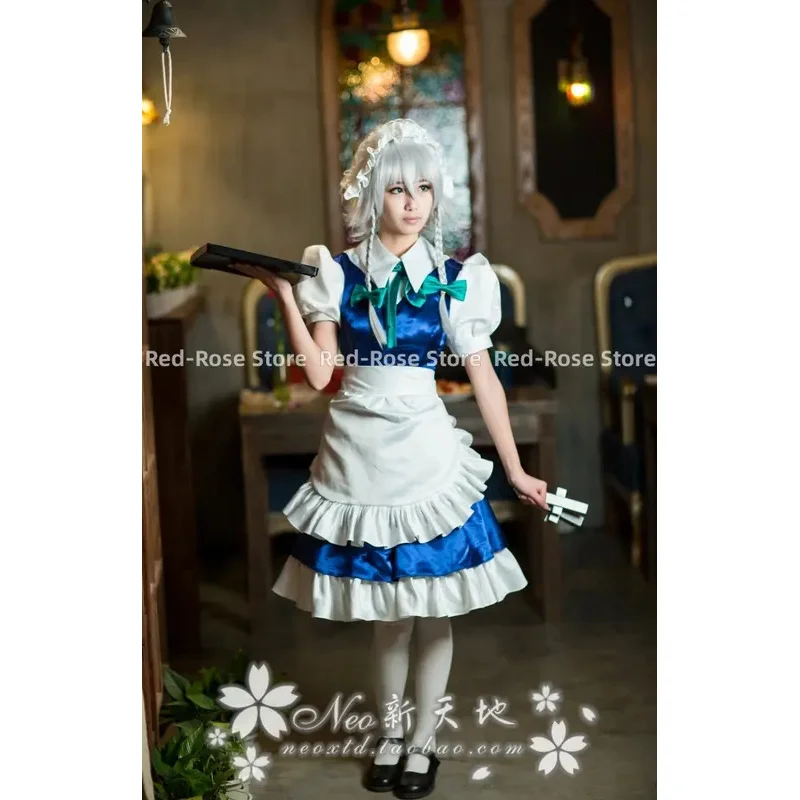 qq28LQTouHou Projekt Anime cos Izayoi Sakuya Halloween Cosplay Frau Maid Kostüm Kleid + Kopfbedeckung + Schleife + Schürze