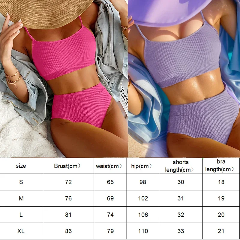 2024 Female Swimming Suit Screw Thread Bikini Set 2 Pieces Sport Beach Suit  Women Sport Bra with Triangle Shorts