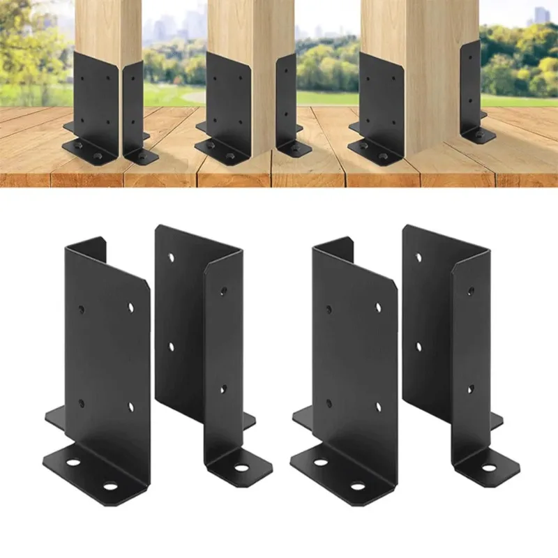 Adjustable Wooden 4Pcs Fence Post Base Brackets Metal Support With Screws For Mailbox Deck Railing Pergola And Garden Structures