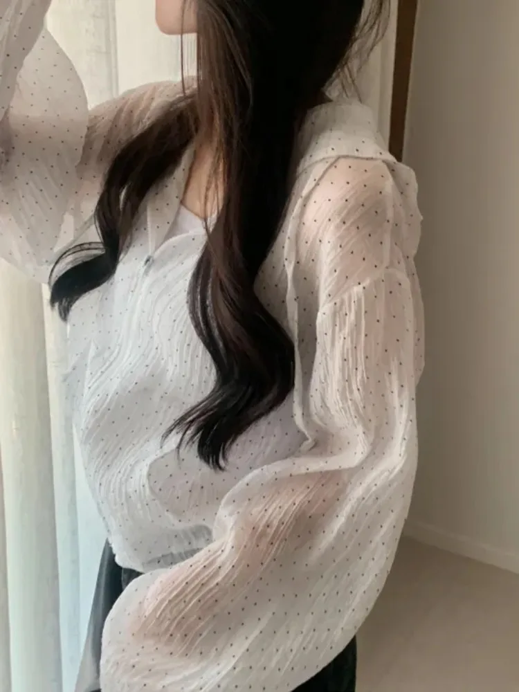 เสื้อคลุมกันแดดมีฮู้ดลายจุดบางป้องกันริ้วรอยผู้หญิงฤดูร้อนใหม่สเลอเนกประสงค์เสื้อแขนยาว