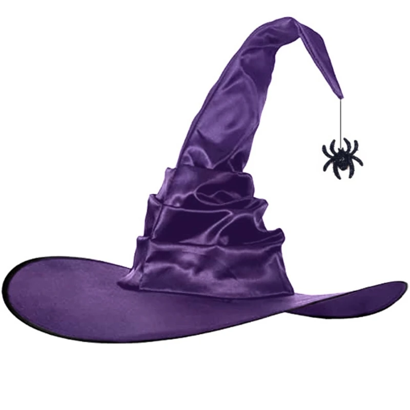 Chapeau de Sorcière à Plis Noirs et Violets à la Mode, Accessoire Populaire pour Halloween Créatif, Cadeau